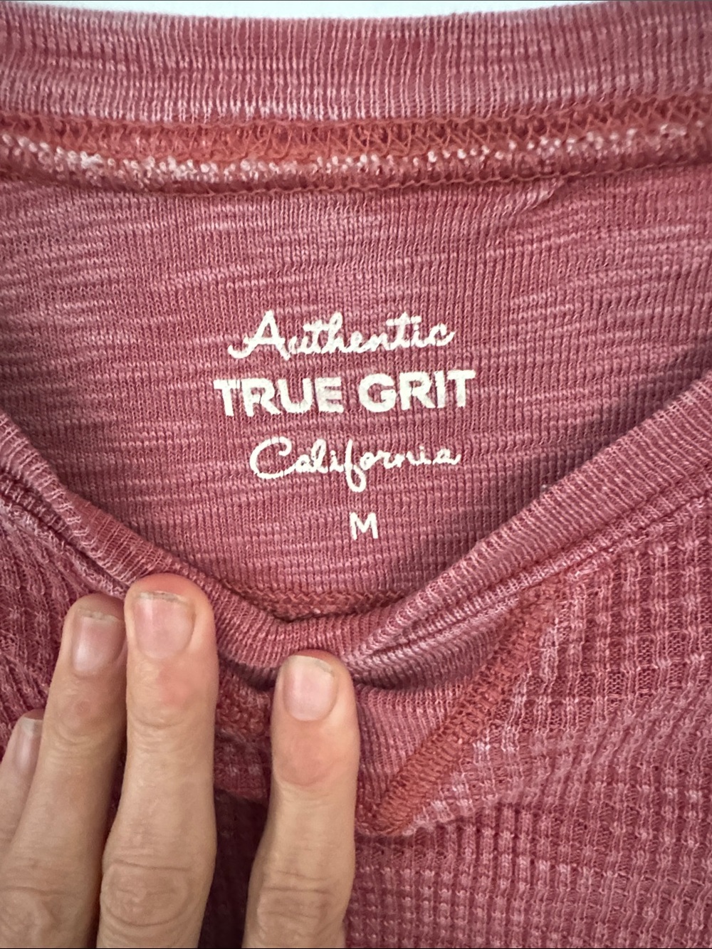 True Grit Waffle Knit Long Sleeve Top - Brick Red Vintage tone - Picture 2 of 7